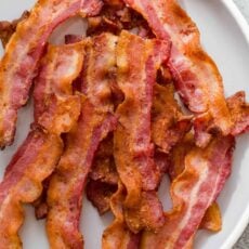 Air Fryer bacon on serving plate