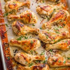Baked Chicken Legs recipe with garlic, lemon and dijon. An easy and excellent chicken marinade with so much flavor. Learn the secret to great chicken legs! | natashaskitchen.com
