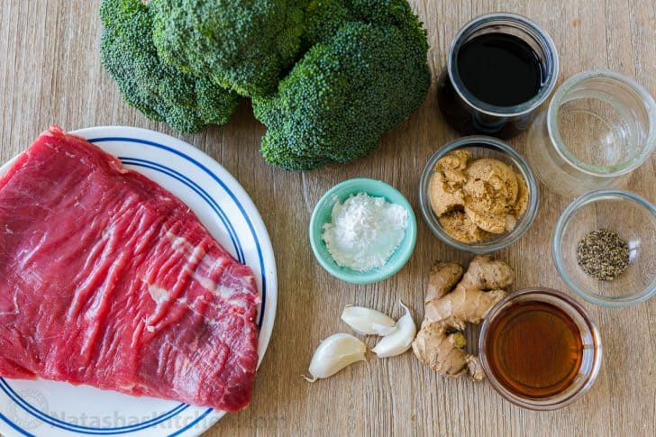 Ingredients for broccoli beef with the best cut of beef for stir fry
