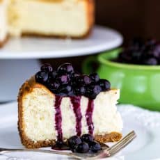 New-York style cheesecake and a blueberry sauce that doubles as a topping for waffles, or anything else you could possibly drown with blueberry sauce.