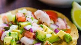 Ceviche served over a tostada
