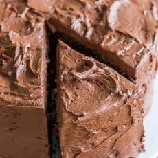 Chocolate Cake Recipe on platter