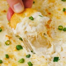 Crab Meat dip with cheese pull on cracker
