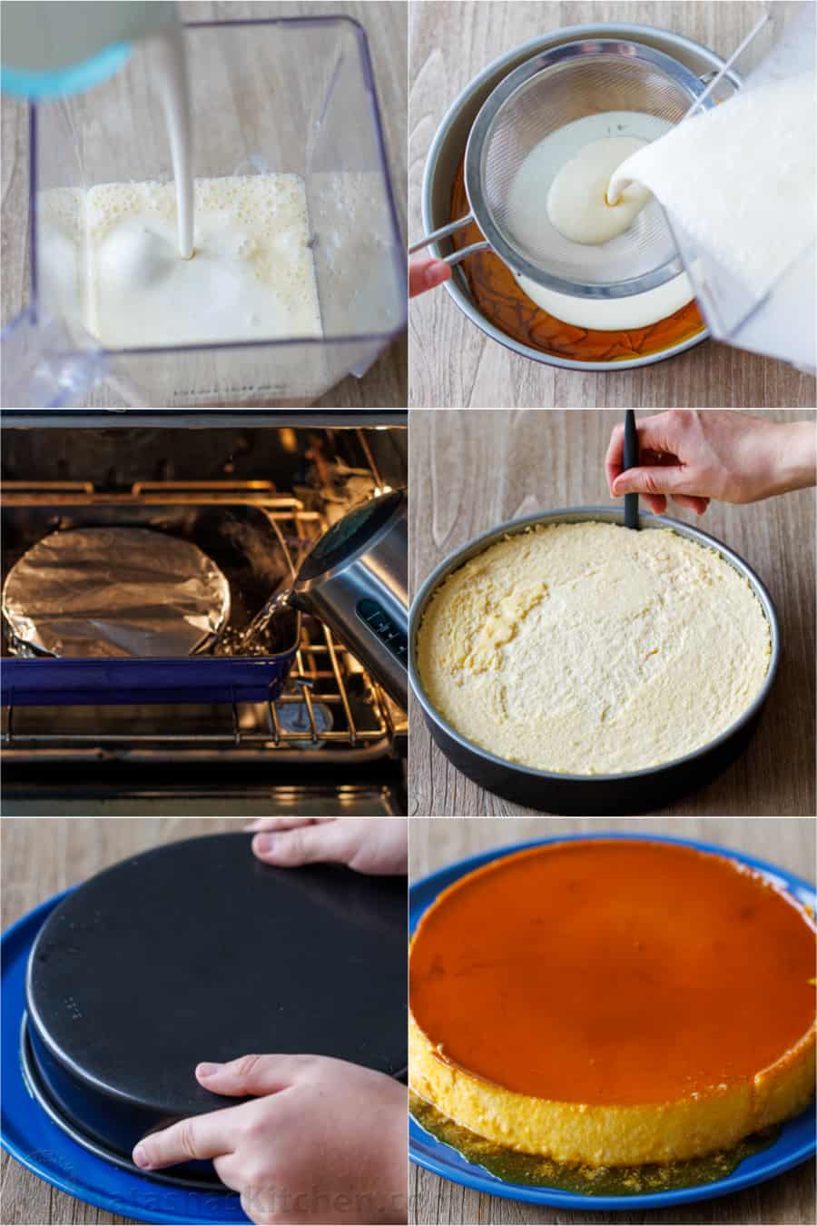 How to bake a flan dessert in a water bath step by step photos