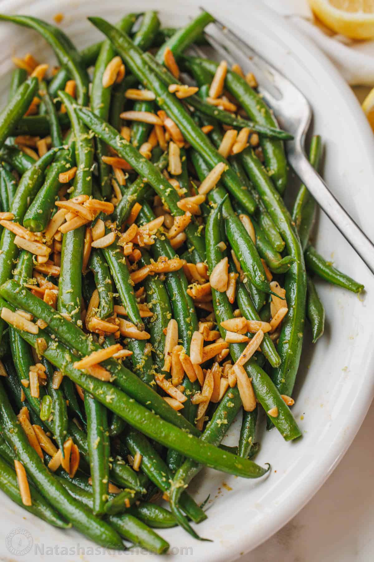 Green Beans Almondine served in a dish