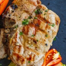 Grilled pork chops on a plate
