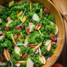 Autumn kale salad recipe with apples and pears