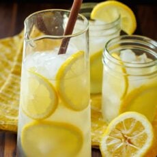 Homemade Lemonade recipe served with lemons and ice