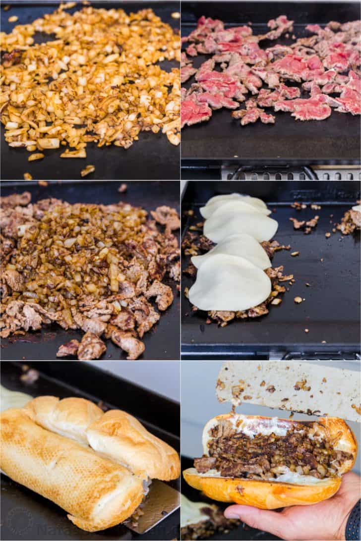 Step by step instructions how to make Philly cheesesteak sandwiches
