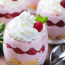 Raspberry Mousse Cups - an easy and impressive dessert and always a hit at parties! The sweet/tart raspberry mousse is bursting with fresh raspberry flavor | natashaskitchen.com