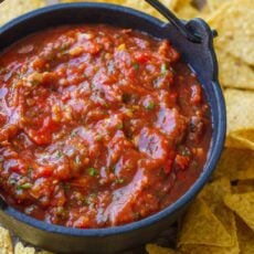 Roasted Tomato Salsa surrounded by tortilla chips