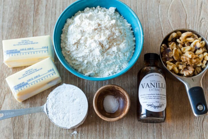 Ingredients for making snowball cookies
