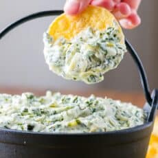 Spinach artichoke dip served with tortilla chips